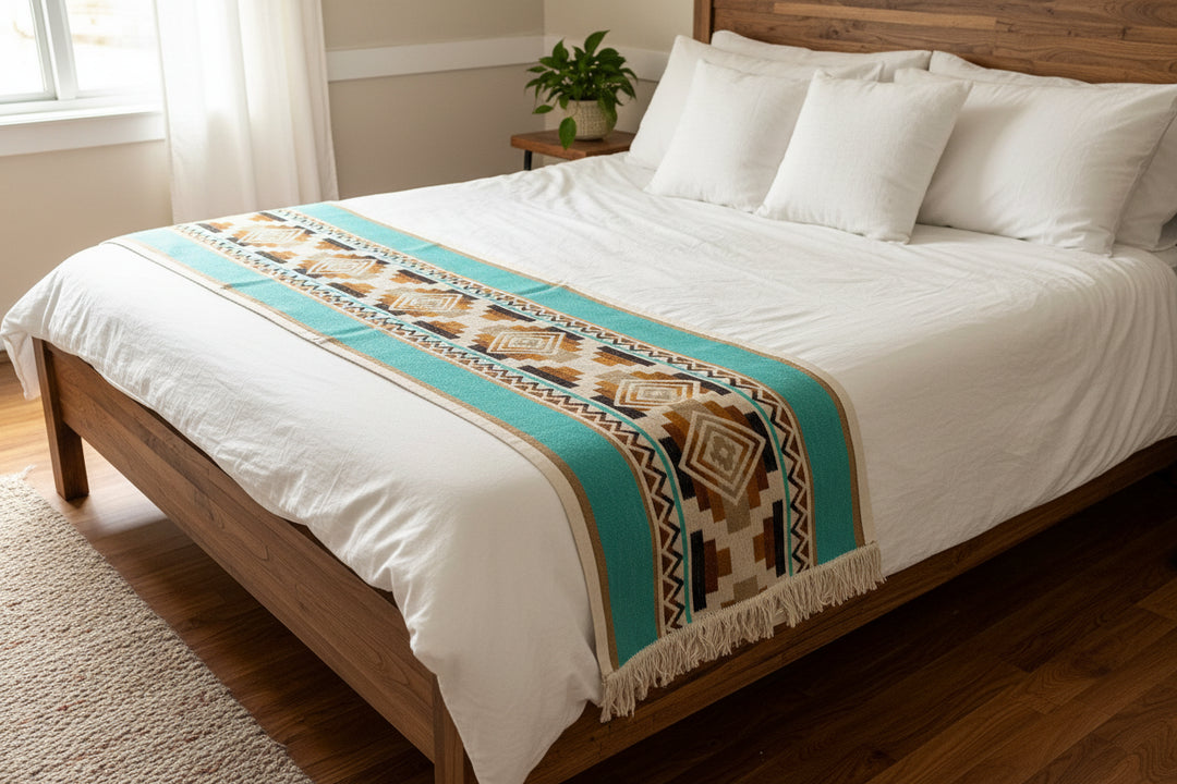 Pie de cama turquesa - lifestyle